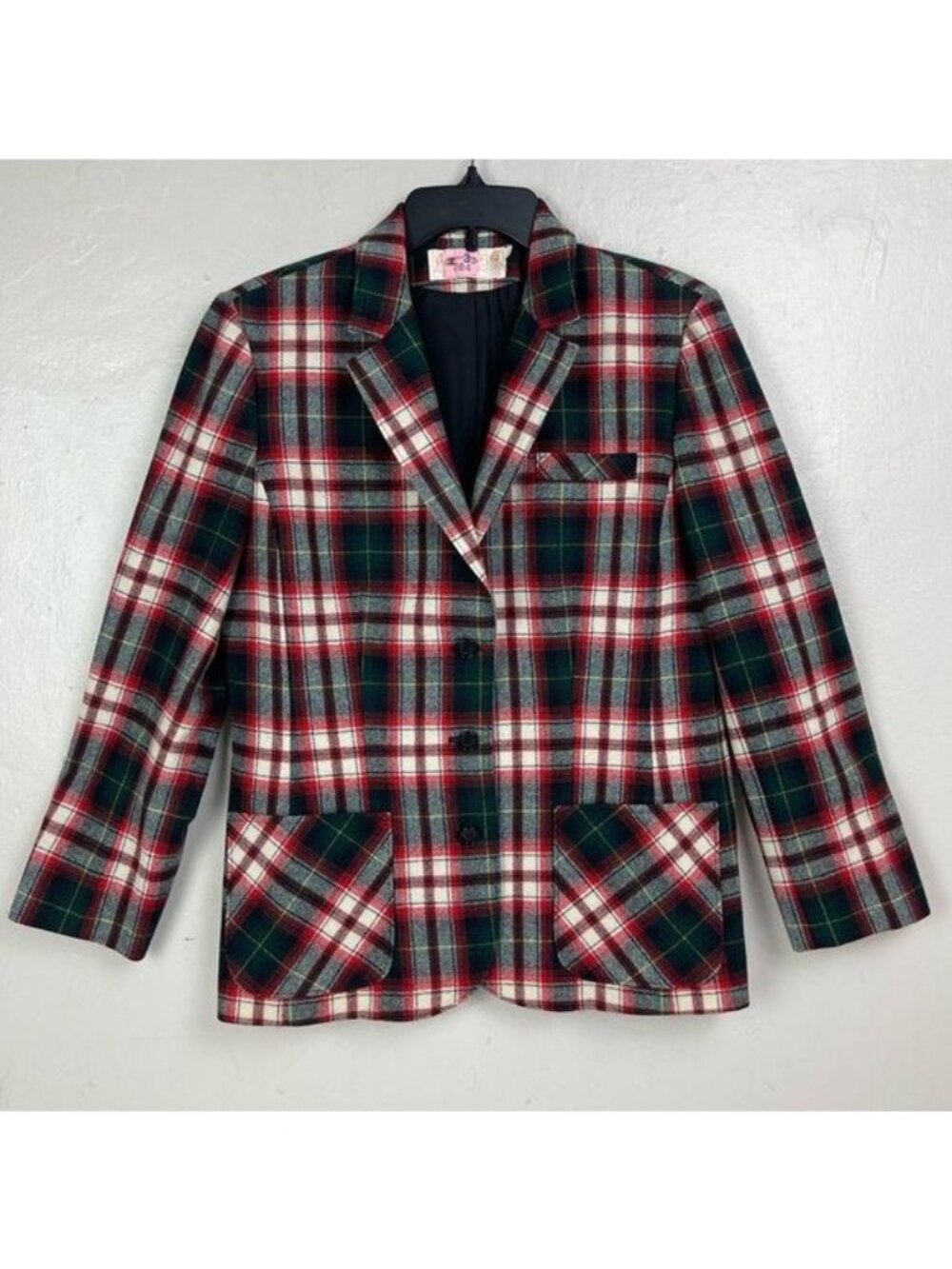 1970s Pendleton Wool Blazer Red Green Plaid Womens Medium holiday Christmas fall